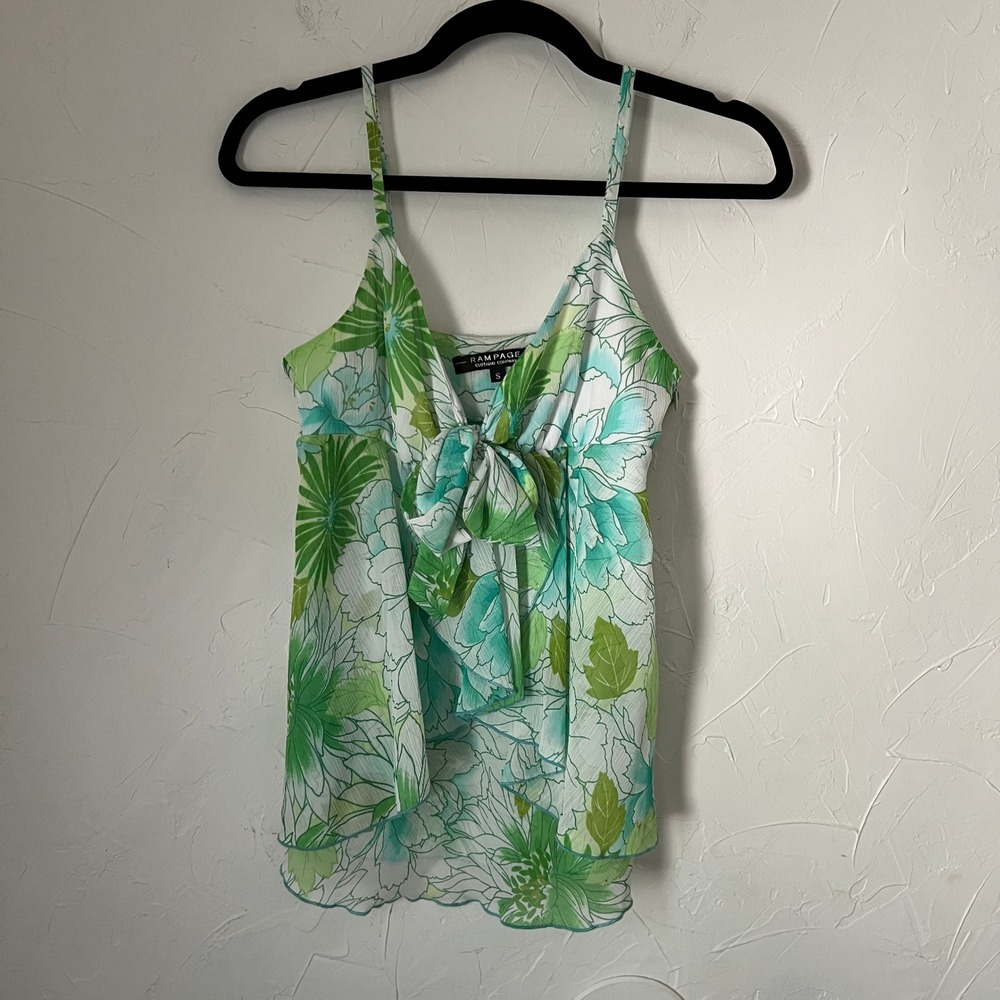Rampage Green Floral Tie Front Cami Top Tropical Floral Y2K Size Small